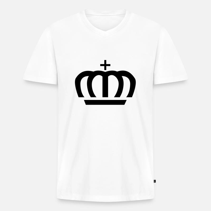 Crown - Männer Premium Bio T-Shirt mit V-Ausschnitt - Weiß