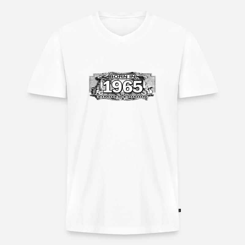 geboren 1965 - Männer Premium Bio T-Shirt mit V-Ausschnitt - Weiß