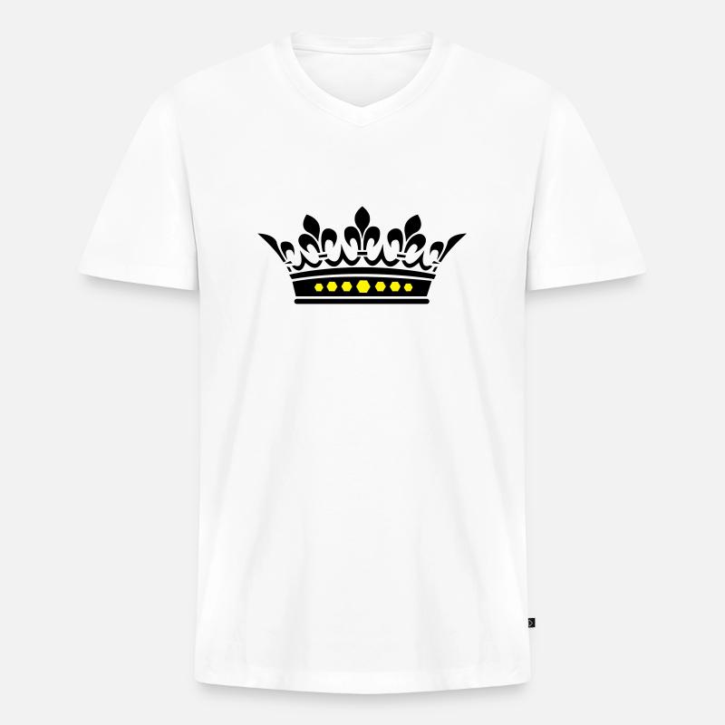 krone - Männer Premium Bio T-Shirt mit V-Ausschnitt - Weiß