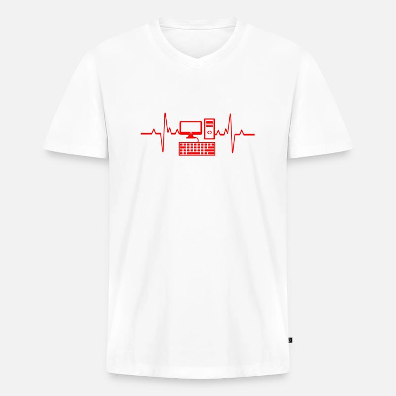 Herzschlag PC Gamer Computer Programmierer - Männer Premium Bio T-Shirt mit V-Ausschnitt - Weiß