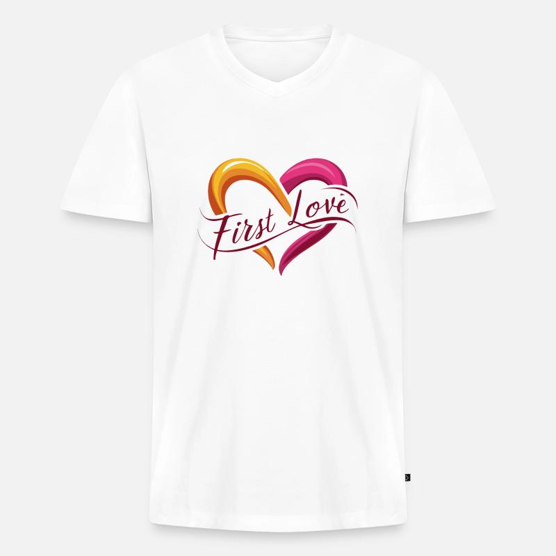 ERSTE LIEBE - Männer Premium Bio T-Shirt mit V-Ausschnitt - Weiß