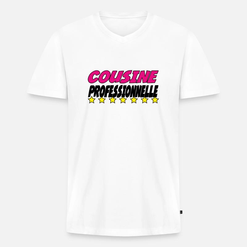 PROFESSIONELLER COUSIN - Männer Premium Bio T-Shirt mit V-Ausschnitt - Weiß