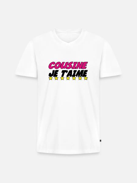 COUSINE JE t'aime - T-shirt encolure en V Premium bio Homme - blanc