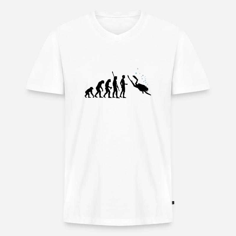 evolution_taucher_c_2c - Männer Premium Bio T-Shirt mit V-Ausschnitt - Weiß