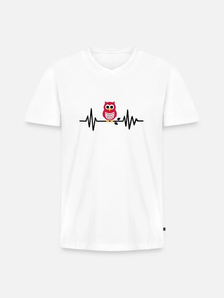 Eule - Männer Premium Bio T-Shirt mit V-Ausschnitt - Weiß