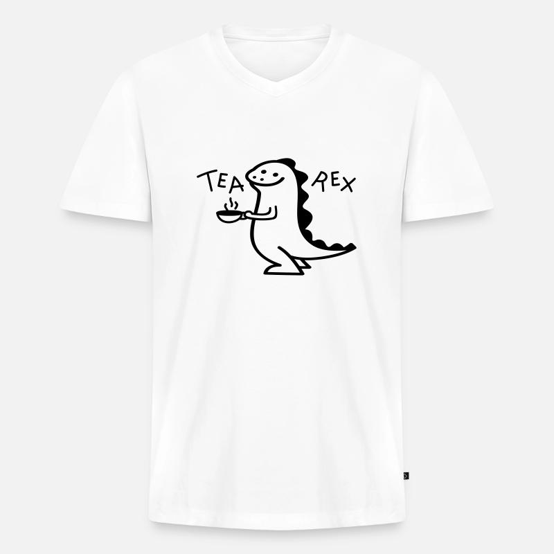 Dino als Tea Rex (b) - Männer Premium Bio T-Shirt mit V-Ausschnitt - Weiß