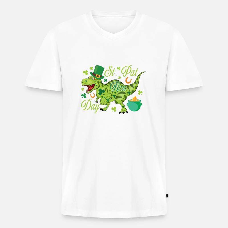 St. Patrick's Day T-Rex - Männer Premium Bio T-Shirt mit V-Ausschnitt - Weiß