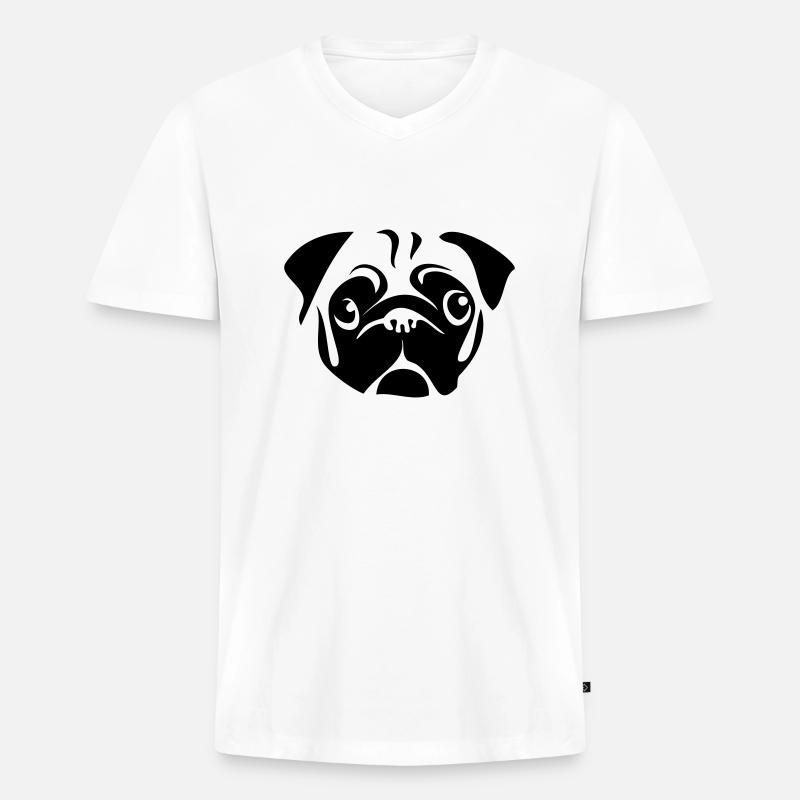 Mops - Männer Premium Bio T-Shirt mit V-Ausschnitt - Weiß