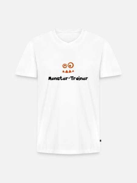 monster-trainer - Männer Premium Bio T-Shirt mit V-Ausschnitt - Weiß