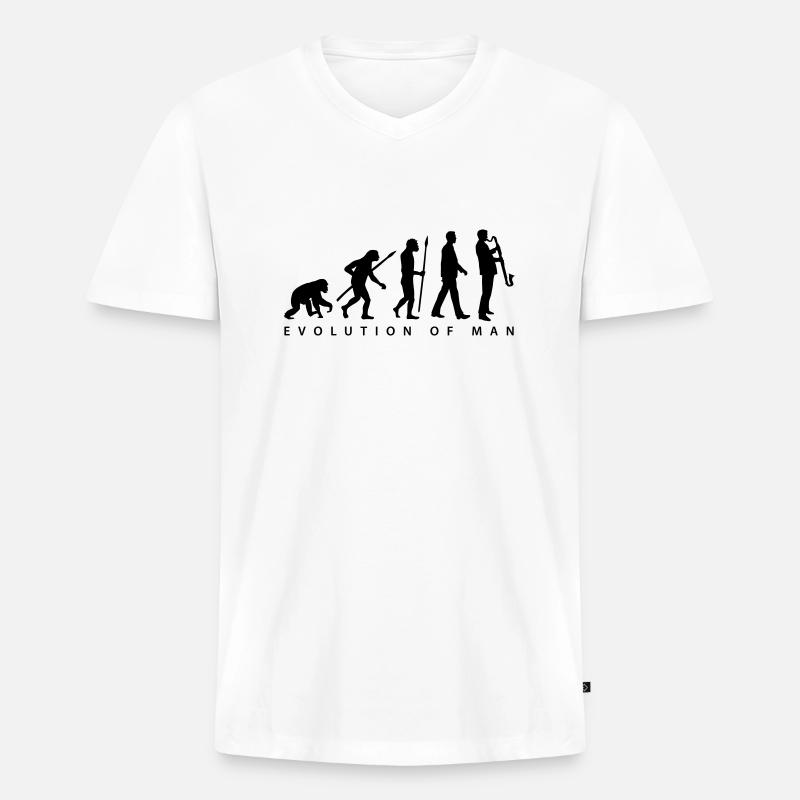 evolution_bass_klarinette_spieler_082013 - Männer Premium Bio T-Shirt mit V-Ausschnitt - Weiß