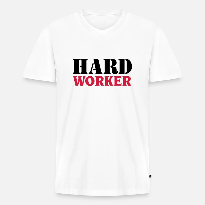 Hard worker - Männer Premium Bio T-Shirt mit V-Ausschnitt - Weiß