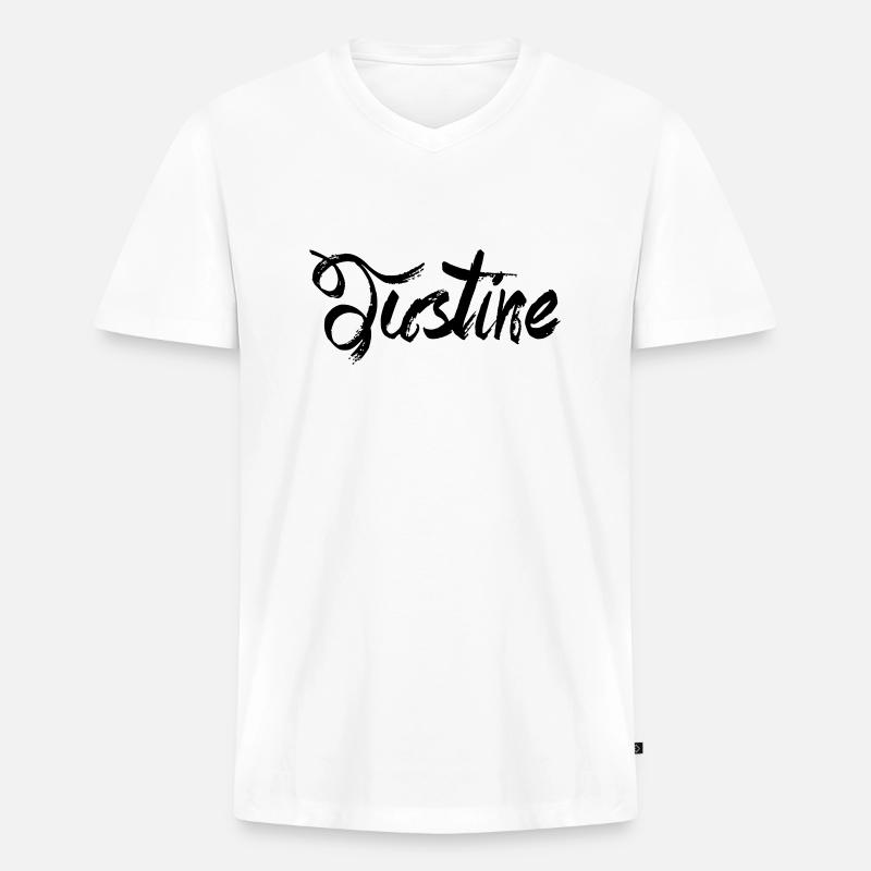 Justine - Männer Premium Bio T-Shirt mit V-Ausschnitt - Weiß