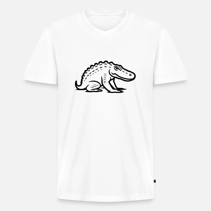 Krokodil - Männer Premium Bio T-Shirt mit V-Ausschnitt - Weiß