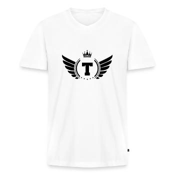wappen T - Männer Premium Bio T-Shirt mit V-Ausschnitt - Weiß - Vorne - Nico (187cm)