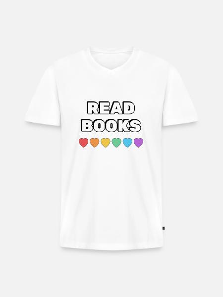 Read Books Rainbow Hearts - Men's Premium Organic T-shirt with V-neck - white
