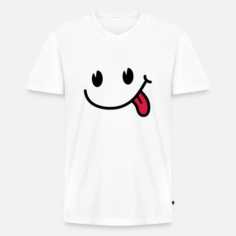 Smiley - Männer Premium Bio T-Shirt mit V-Ausschnitt - Weiß