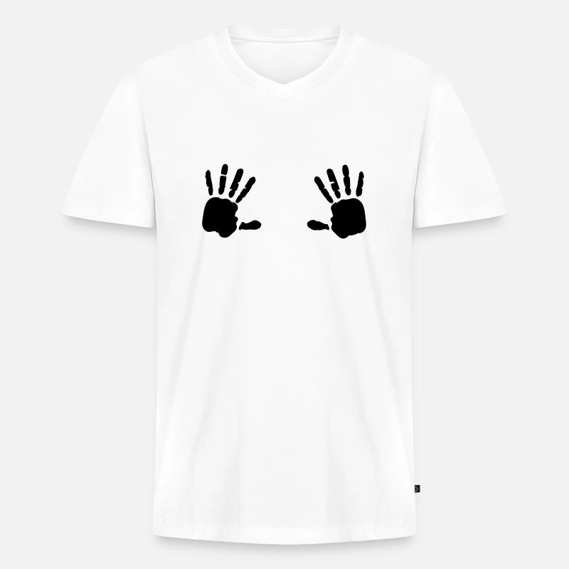 Handabdruck Brüste Breast 1c - Männer Premium Bio T-Shirt mit V-Ausschnitt - Weiß