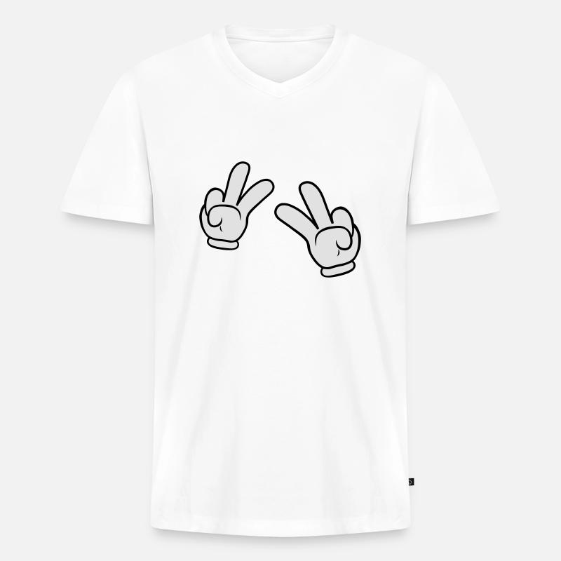 Comic Hands Peace Sign - Männer Premium Bio T-Shirt mit V-Ausschnitt - Weiß