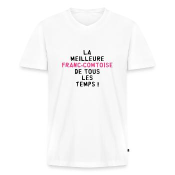 Franche-comté / Franc-Comtois / Franc-Comtoise - T-shirt encolure en V Premium bio Homme - blanc - Devant - Nico (187cm)