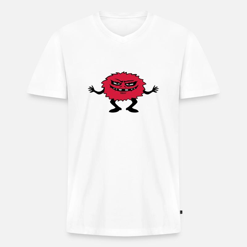 Gefährliches haariges Comic Monster - Männer Premium Bio T-Shirt mit V-Ausschnitt - Weiß