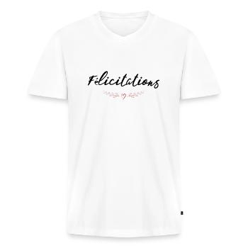 WELL DONE. CONGRATULATIONS. BIRTH. ANNIVERSARY. FERRY - Men's Premium Organic T-shirt with V-neck - white - Front - Nico (187cm)