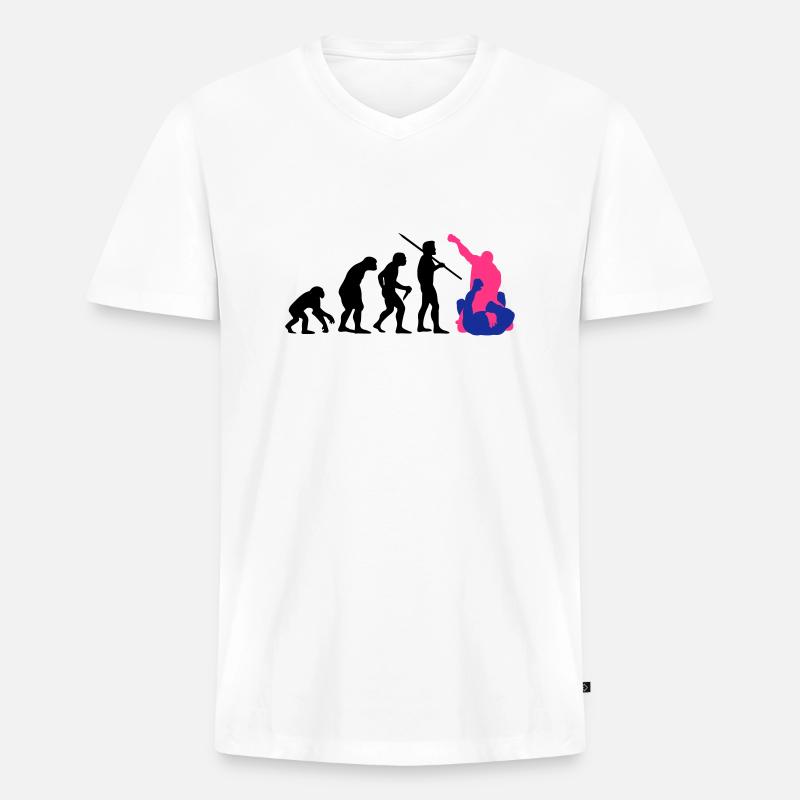 Evolution des Mannes - MMA - Männer Premium Bio T-Shirt mit V-Ausschnitt - Weiß