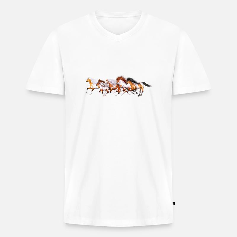 Wild Horses Herd - Männer Premium Bio T-Shirt mit V-Ausschnitt - Weiß
