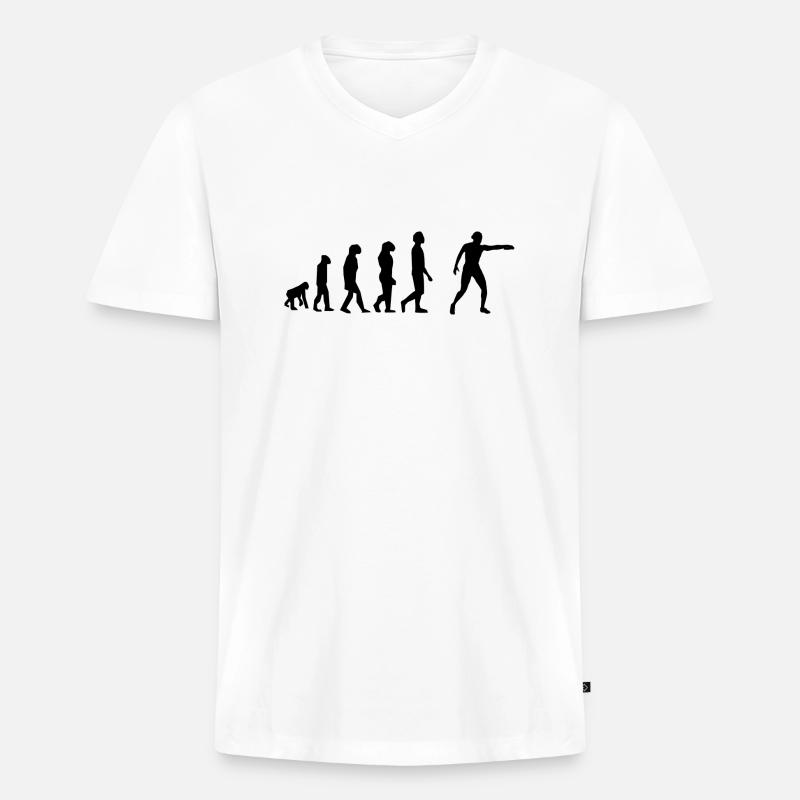 Diskuswurf-Evolution - Männer Premium Bio T-Shirt mit V-Ausschnitt - Weiß