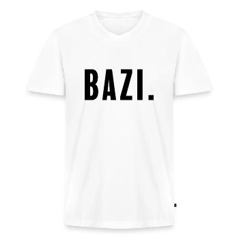 Bazi customs: Bavaria's heart + soul in one word - Men's Premium Organic T-shirt with V-neck - white - Front - Nico (187cm)