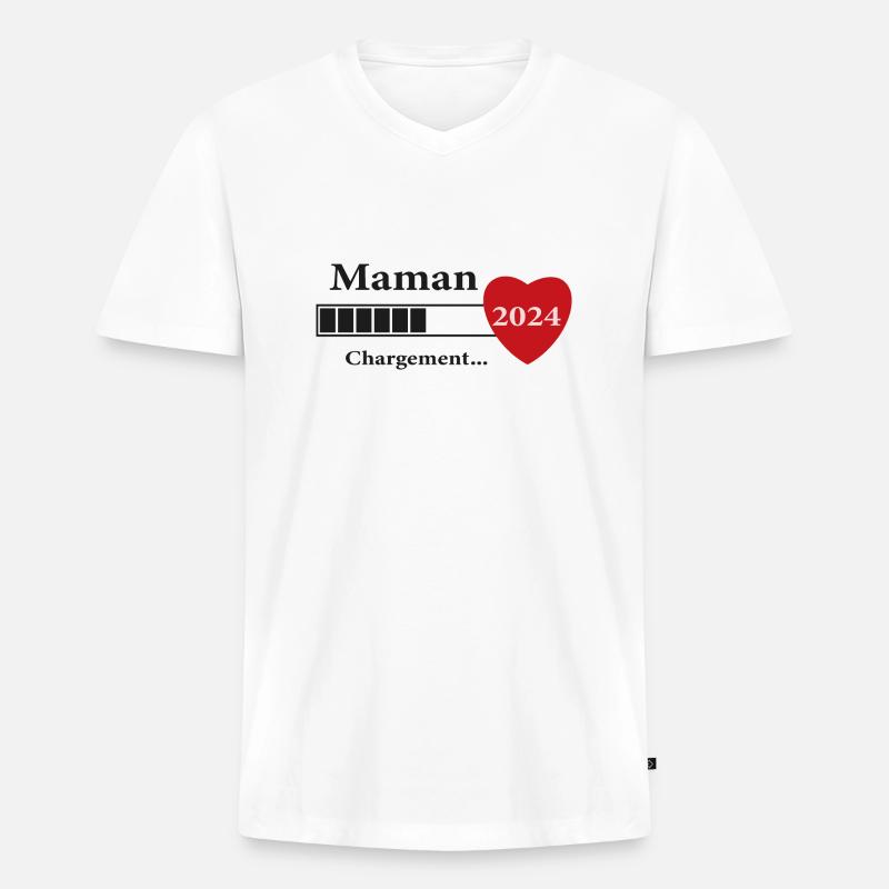 Mama - Werdende Mama wird geladen - Männer Premium Bio T-Shirt mit V-Ausschnitt - Weiß