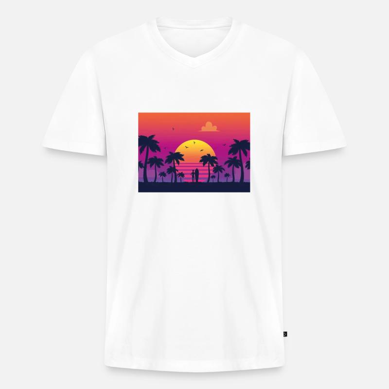 sunset surf - Männer Premium Bio T-Shirt mit V-Ausschnitt - Weiß
