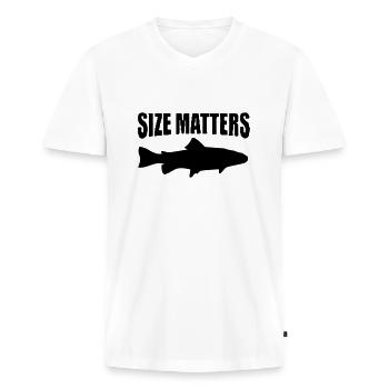 size matters - Men's Premium Organic T-shirt with V-neck - white - Front - Nico (187cm)