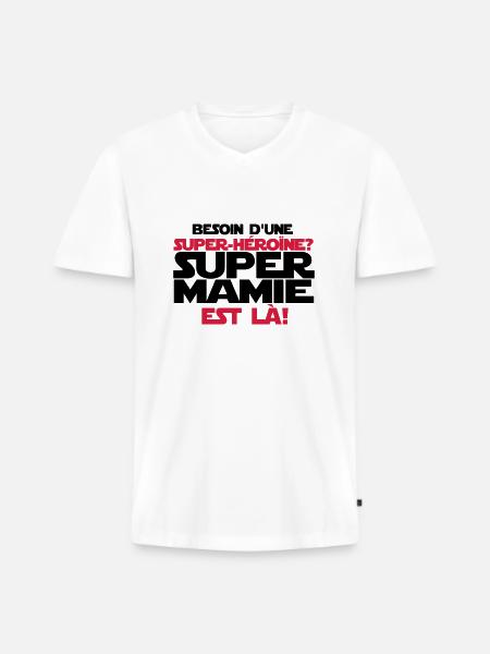 super mamie est là - T-shirt encolure en V Premium bio Homme - blanc