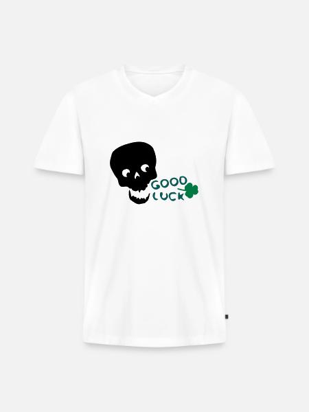 Lycka vitklöver txt & skalle - Ekologisk premium-T-shirt med V-ringning herr - vit