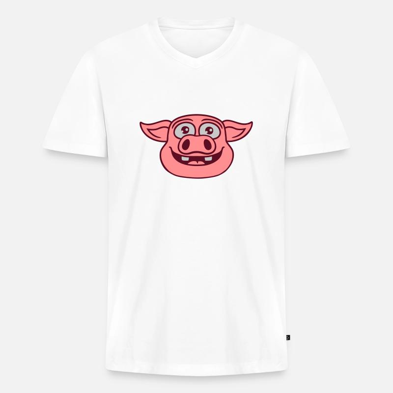 Gesicht glückliches Schwein Comic - Männer Premium Bio T-Shirt mit V-Ausschnitt - Weiß
