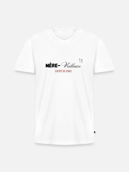 Mère veilleuse depuis 1982 - T-shirt encolure en V Premium bio Homme - blanc