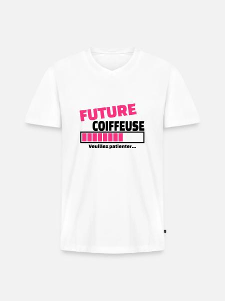 future coiffeuse - T-shirt encolure en V Premium bio Homme - blanc