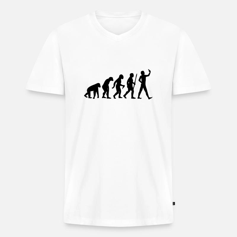 Evolution #Selfie - Männer Premium Bio T-Shirt mit V-Ausschnitt - Weiß