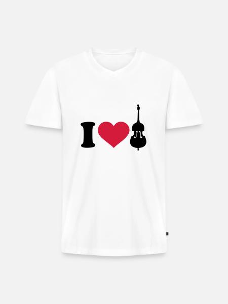 I love Contrabasse - T-shirt encolure en V Premium bio Homme - blanc