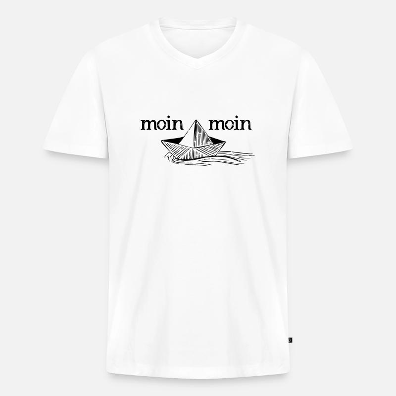MOIN MOIN - Männer Premium Bio T-Shirt mit V-Ausschnitt - Weiß