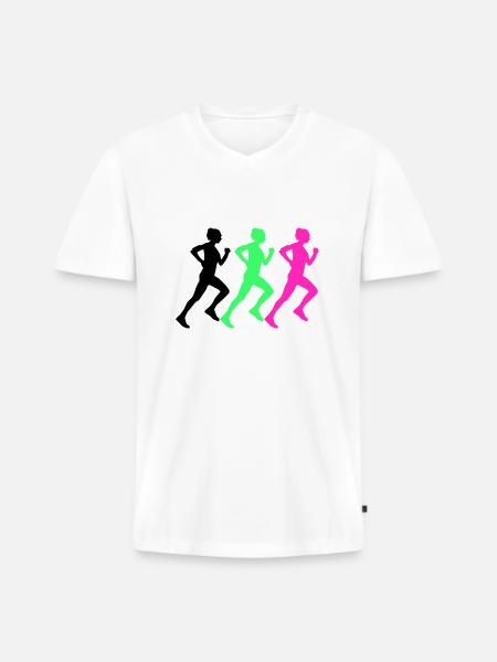 woman running - Men's Premium Organic T-shirt with V-neck - white