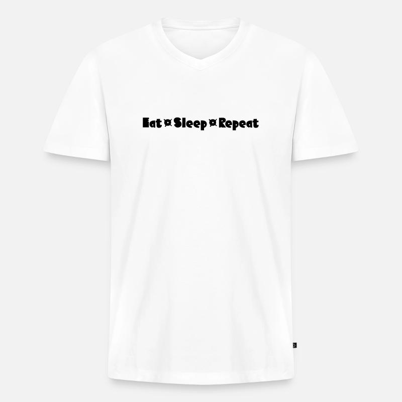 Eat Sleep Repeat - Männer Premium Bio T-Shirt mit V-Ausschnitt - Weiß