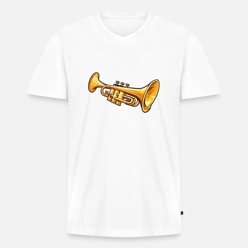 Trompete im Comic Stil - Männer Premium Bio T-Shirt mit V-Ausschnitt - Weiß