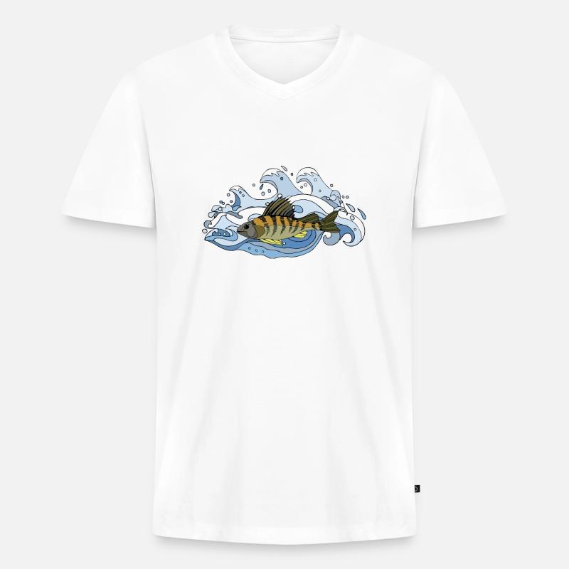 Fisch - Männer Premium Bio T-Shirt mit V-Ausschnitt - Weiß