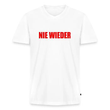 Nie wieder - Männer Premium Bio T-Shirt mit V-Ausschnitt - Weiß - Vorne - Nico (187cm)