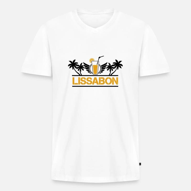 Lissabon - Männer Premium Bio T-Shirt mit V-Ausschnitt - Weiß