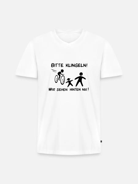 Bitte klingeln! Radfahrer-Hund - Männer Premium Bio T-Shirt mit V-Ausschnitt - Weiß