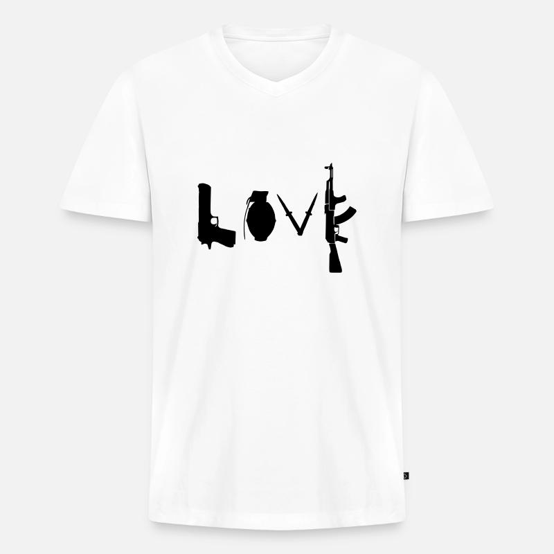 Love / Waffen Design - Männer Premium Bio T-Shirt mit V-Ausschnitt - Weiß