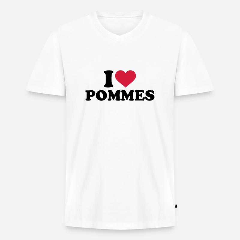 Pommes - Männer Premium Bio T-Shirt mit V-Ausschnitt - Weiß