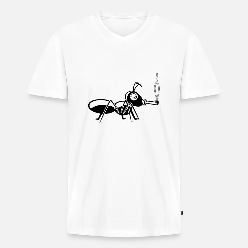 kiffen joint ameise - Männer Premium Bio T-Shirt mit V-Ausschnitt - Weiß